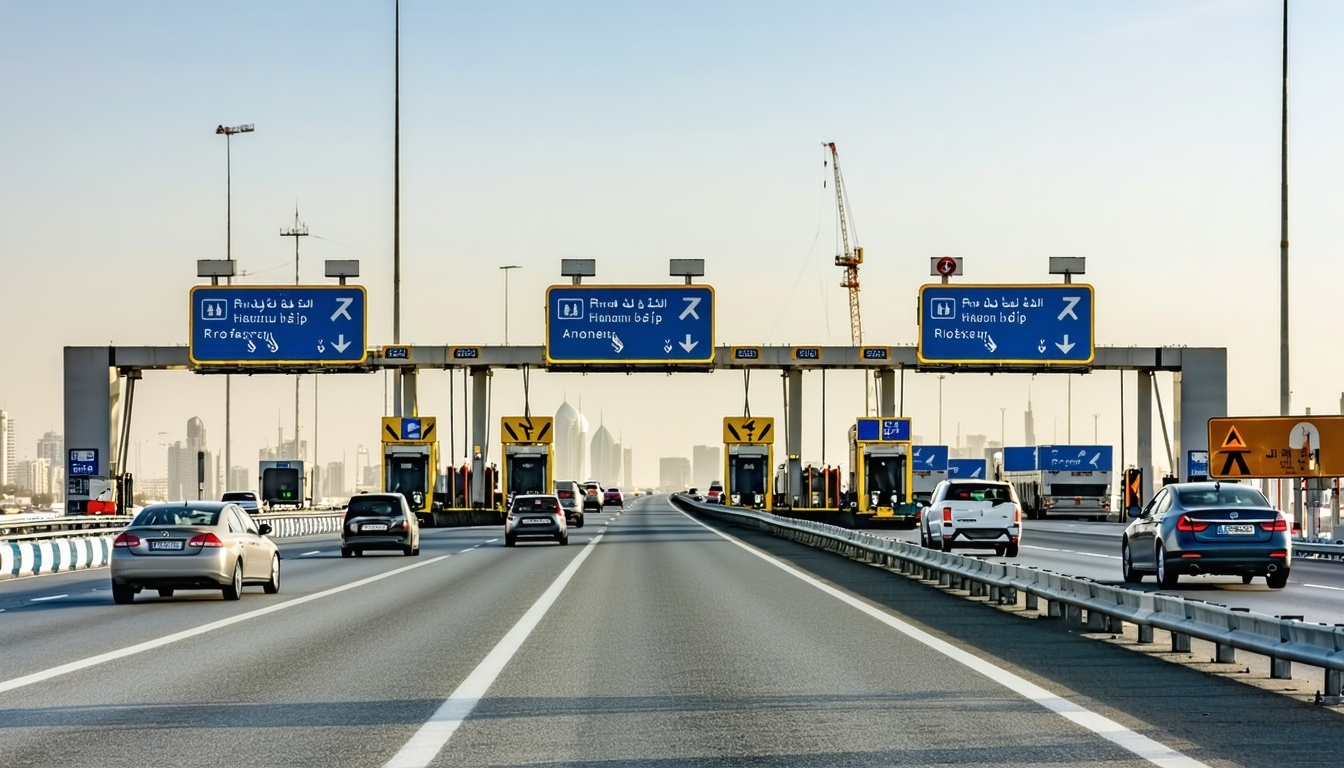Dubai road toll system in action on a busy highway